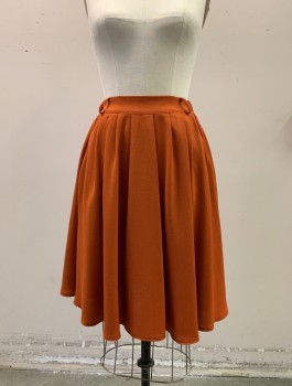 Womens, Skirt, Knee Length, Hot And Delicious, Terracotta Brown, Polyester, Solid, 24W, Pleated with Elastic Back, Textured Weave, Side Slash Pockets, 4 Belts Loops