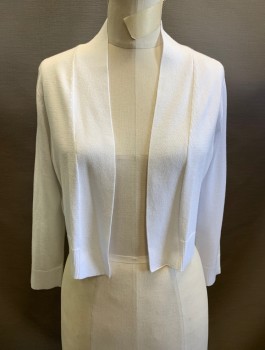 CALVIN KLEIN, White, Rayon, Nylon, Solid, Lightweight Knit, 3/4 Sleeves, Open Front with No Closures, Cropped Length