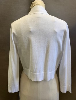 Womens, Sweater, CALVIN KLEIN, White, Rayon, Nylon, Solid, S, Lightweight Knit, 3/4 Sleeves, Open Front with No Closures, Cropped Length
