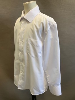 KIDS WORLD OF USA, White, Cotton, Polyester, Solid, Boys Dress Shirt, Long Sleeves, Button Front, Collar Attached, 1 Patch Pocket