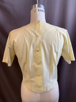 SHAPELY, Lt Yellow, Poly/Cotton, Solid, Short Sleeves, Button Back, 6 Buttons, Pleated Panels