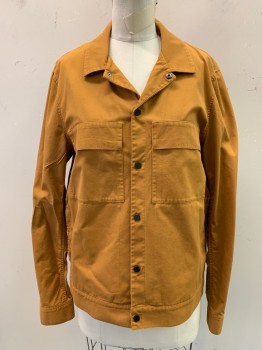 Womens, Casual Jacket, COS, Ochre Brown-Yellow, Cotton, Solid, S, Snap Front, Collar Attached, 4 Pockets, Long Sleeves, Snap Cuff