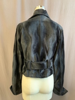 N/L, Black, Polyester, Solid, Velvet, Short, Long Sleeves, Single Breasted, Collar Attached, Notched Lapel, Self Belt with Belt Loops, Turned Back Cuff