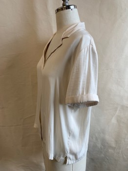 BANANA REPUBLIC, Cream, Polyester, Solid, Button Front, C.A., S/S, 4 Buttons, Cuff on Both Sleeves