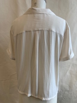 BANANA REPUBLIC, Cream, Polyester, Solid, Button Front, C.A., S/S, 4 Buttons, Cuff on Both Sleeves