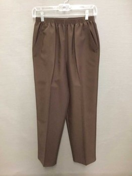 BLAIR, Brown, Polyester, Solid, Elastic Waist, Side Pockets, Tapered Leg 
