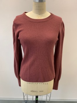 MADEWELL, Brick Red, Viscose, Polyamide, Knit, CN, L/S, Gathered Into The Cuff