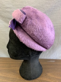 Womens, Hat, BULLOCKS WESTWOOD, Purple, Fur, Wool, OS, Self Bow with Dark Purple Ribbon Trim