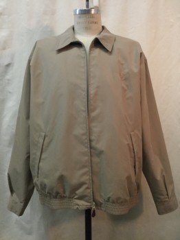CHAPS, Tan Brown, Synthetic, Solid, Tan, Zip Front, Collar Attached, 2 Pockets,