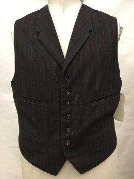Mens, Vest 1890s-1910s, Dk Brown, Red Burgundy, White, Wool, Cotton, Stripes, Ch 42, Dark Brown with Burgundy and White Stripes,