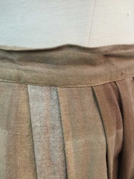 N/L, Lt Brown, Beige, Brown, Tan Brown, Cotton, Stripes - Vertical , Pleated Gathers Into 1.5" Wide Waistband, Hem Mid-calf,  Hook & Bar Closures At Center Back Waist