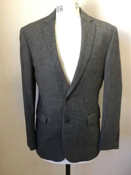 JOS A. BANKS, Medium Gray, Wool, Cotton, Birds Eye Weave, Single Breasted, Collar Attached, Notched Lapel, 2 Buttons,  3 Pockets