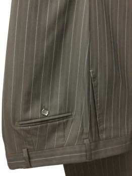 Mens, Suit, Pants, ABITO SARTORIALE, Chocolate Brown, Navy Blue, Lt Blue, Wool, Stripes - Pin, 32, 32, Flat Front, Button Tab,