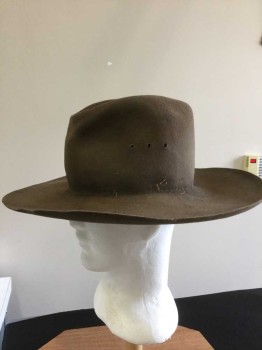 Mens, Cowboy Hat, AKUBRA, Brown, Wool, Solid, 55, Aged/Distressed,  See Photo Attached,