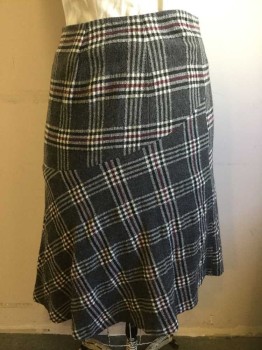 CLASSIQUES ENTIER, Gray, Black, Ivory White, Red Burgundy, Wool, Polyester, Plaid, Crepe, Flat Center Front Panel, No Waistband,