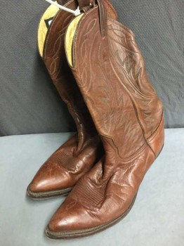 NOCONA, Chestnut Brown, Brown, Leather, Chestnut Brown with Brown Embroidery, Pointed Toe, 1.5" Cuban Heel