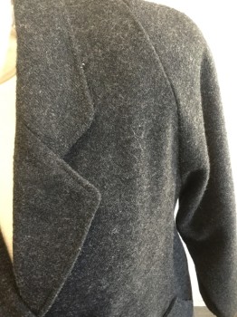 Womens, Coat 1890s-1910s, MICHELLE FRANCOIS, Charcoal Gray, Wool, 44/46, Made To Order, Single Breasted, 3 Buttons,  2 Pockets,  Oddly High Sleeve Cap,