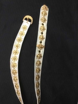 N/L, Cream, Gold, Synthetic, Metallic/Metal, (DOUBLE) Shimmer Gold Brocade  W/gold Buckle, (with Gold Bar), See Photo Attached,