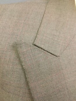 JOHN PEARSE, Brown, Dk Brown, Cranberry Red, Wool, Plaid, Single Breasted, 1 Button, Peaked Lapel, 3 Pockets, Top Stitch, Double Back Vent