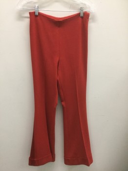 N/L, Red, Polyester, Solid, Bell Bottoms, High Waisted, Red Satin Side Stripe, Cuffed Hems