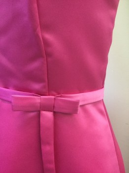 FIESTA, Bubble Gum Pink, Polyester, Acetate, Solid, Satin, Strapless, Princess Seams, A-line Skirt, 1" Wide Self Belt Attached at Waist with Self 3D Bow at Side Front, Hem Below Knee
