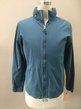 OLD NAVY, Slate Blue, Acrylic, Cotton, Solid, Zip Front, Long Sleeves, 2 Pockets, Hood Zipped Into Collar