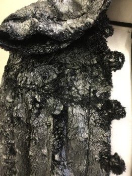 Unisex, Sci-Fi/Fantasy Cape/Cloak, MTO, Black, Silver, Synthetic, Animal Print, O/S, (double) Black with Silver Soft Fuzzy Scale Pattern, Solid Black Lining, Hood with Black Long String Tie, Yoke Front & Back, 4 Button Hoops,( with NO BUTTON)