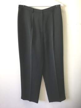 GEOFFREY BEENE, Black, Polyester, Solid, High Waist, Straight Tapered Leg, Single Pleated, Zip Fly, Belt Loops, 4 Pockets