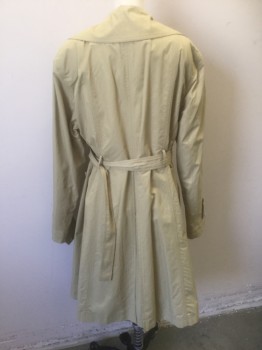 DKNY, Khaki Brown, Cotton, Nylon, Solid, Single Breasted, 3 Button Front, Wide Lapel, Lightly Padded Shoulders, 2 Large Patch Pockets at Hips with Button Flap Closures, Large Box Pleat at Center Back and Below Each Pocket in Front, **With Matching Self Belt