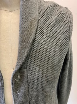 RAG & BONE, Gray, Cotton, Solid, Pique Knit, Button Front, Shawl Collar, Long Sleeves, Ribbed Knit Collar/Placket/Waistband/Cuff, Aged/Distressed,