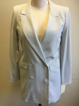 BABATON, Dove Gray, Synthetic, Polyester, Solid, Double Breasted, 4 Buttons, Peaked Lapel, Crepe, 3 Pockets,