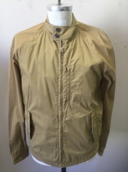 7 FOR ALL MANKIND, Tan Brown, Cotton, Solid, Lightweight Jacket, Zip Front, Raglan Sleeves, Stand Collar, 3 Pockets