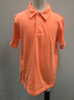 Childrens, Polo, WONDER NATION, Neon Orange, Cotton, Solid, 6/7, 2 Buttons,  Short Sleeves,