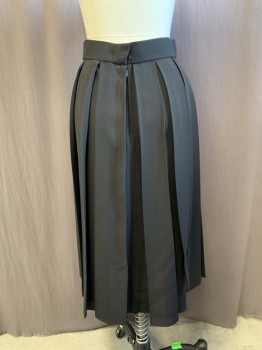 COS, Black, Polyester, Solid, 1 3/4" Waistband, Box Pleats with Some Panels Shorter Than Others, Back Zip