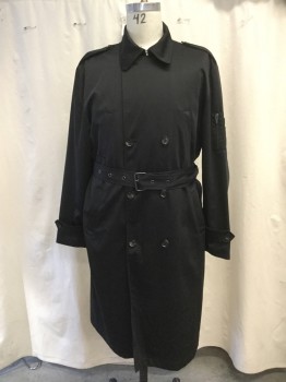 ZARA MAN, Black, Polyester, Cotton, Solid, Double-breasted closure, Spread Collar with Hook and Eye Closure, 4 Side Entry Pockets, Long Sleeves with 1 Pocket, Shoulder Epaulets, Back Vent,  Belted Cuffs, Belted Waist, Below the Knee Length