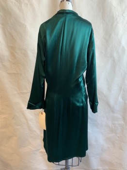 ELLAE LISQUE, Green, Synthetic, Solid, V-neck, Wrap Style, Gathered Left Waist, Thin Shawl Lapel,