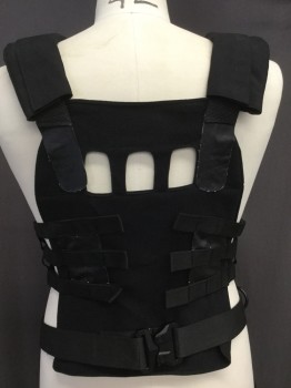 Unisex, Sci-Fi/Fantasy Harness, MTO, Black, Silver, Polyester, Nylon, Solid, O/S, Breastplate with Attached Harness and Thigh Straps, Lots of Buckles and D-rings, Adjustable Velcro Waist and Shoulders, 5 Cool Props Secured Onto Front