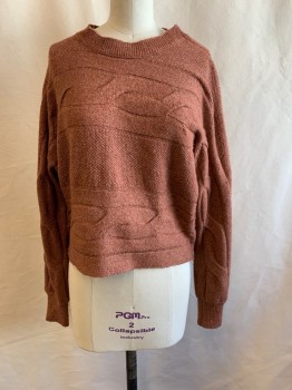 Womens, Pullover, HIPPIE ROSE, Tan Brown, Polyester, Nylon, Cable Knit, XS, Crew Neck, Pullover, Long Sleeves, Rib Knit Neckline & Cuffs