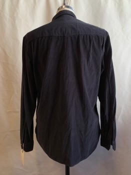 Mens, Casual Shirt, JOHN VARVATOS, Black, Cotton, Solid, L, Corduroy, Button Front, Collar Attached, Long Sleeves, 2 Pockets,