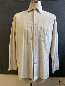 Mens, Casual Shirt, ZEGNA, Lt Gray, Cotton, Solid, L, Corduroy, Button Front, Collar Attached, 1 Pocket, Long Sleeves, Button Cuff