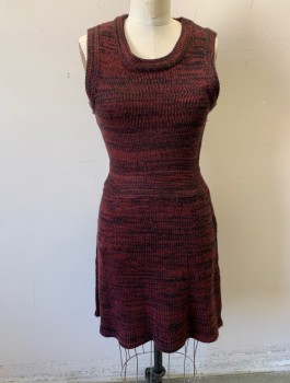 Womens, Dress, Sleeveless, KNITZ /LOVE & LEMONS, Red Burgundy, Black, Acrylic, Speckled, 2 Color Weave, M, Knit, Scoop Neck, Dropped Waist, Fitted, Above Knee Length