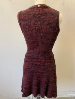 Womens, Dress, Sleeveless, KNITZ /LOVE & LEMONS, Red Burgundy, Black, Acrylic, Speckled, 2 Color Weave, M, Knit, Scoop Neck, Dropped Waist, Fitted, Above Knee Length