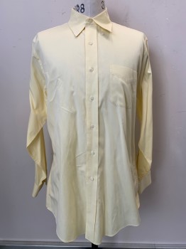 BROOKS BROTHERS, Lt Yellow, Cotton, Solid, L/S, Button Front, C.A, Chest Pocket