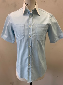 Gianfranco Ferre , Powder Blue, White, Polyester, Rayon, Solid, S/S, Button Down contrast Collar, One Pocket ,Pearl Button, Uniform for Korean Air 2005