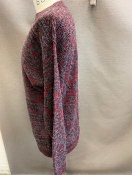Mens, Sweater, PINE STATE, Gray, Maroon Red, Acrylic, Wool, 2 Color Weave, Abstract , XL, CN, Pullover, L/S,