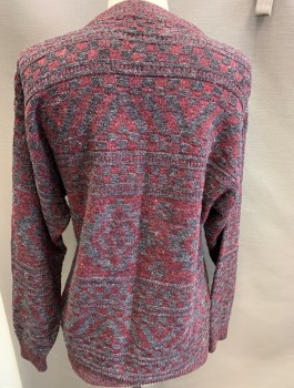 Mens, Sweater, PINE STATE, Gray, Maroon Red, Acrylic, Wool, 2 Color Weave, Abstract , XL, CN, Pullover, L/S,