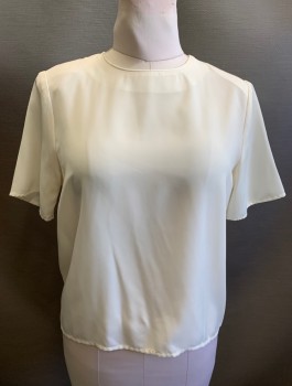Womens, Blouse, JACLYN SMITH, Cream, Polyester, Solid, B:38, M, S/S, Pullover, Round Neck, 1 Button Closure At Back Of Neck, Padded Shoulders
