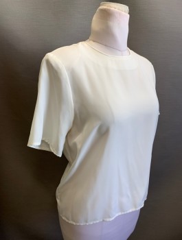 Womens, Blouse, JACLYN SMITH, Cream, Polyester, Solid, B:38, M, S/S, Pullover, Round Neck, 1 Button Closure At Back Of Neck, Padded Shoulders