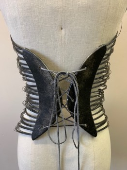 Womens, Sci-Fi/Fantasy Top, MTO, Chrome Metallic, Metallic/Metal, Solid, OS, Metal Wire Waist Piece, Curved at Bust, Metal Lace Back, Cording Lacing