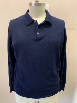 GRANT THOMAS, Navy Blue, Wool, Solid, Polo Neck, 3 Buttons, L/S,